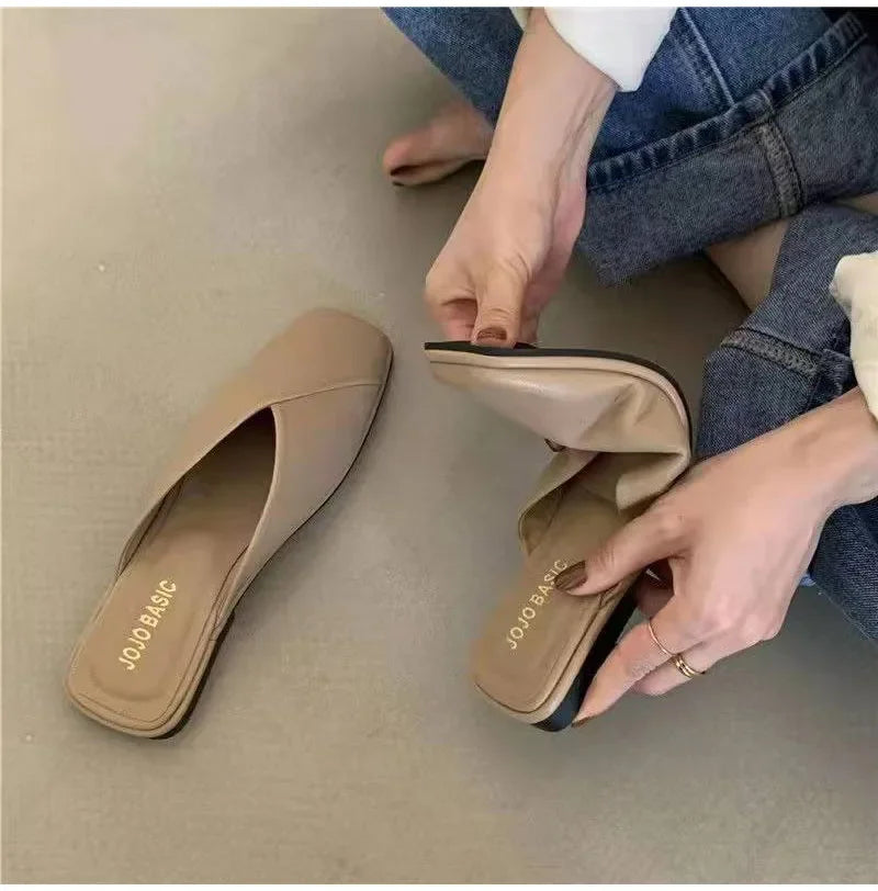 Women Mules Designer Square Toe 2025 Summer Ladies Fashion Slippers New Slides Female Outside Beach Shoes Big Size мюли женские