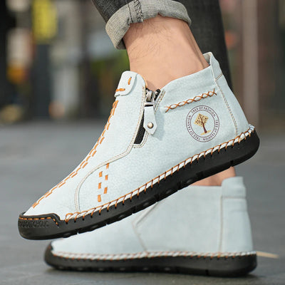 Handmade Leather Casual Shoes For Men Sneakers Men Flat Footwear Zipper Leather Boots Men Ankle Plus Size 39-48