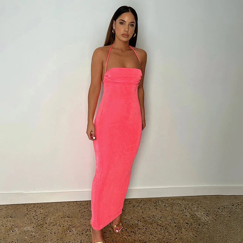 2024 New Summer Fashion Sexy Strapless Dress Strapless Hang Neck Temperament Dress