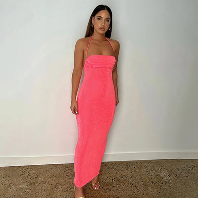 2024 New Summer Fashion Sexy Strapless Dress Strapless Hang Neck Temperament Dress
