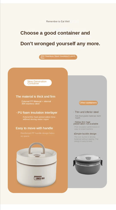 Portable Thermos 304 stainless steel insulated lunch box leakproof sealed bucket student lunch box multi-layer Round bento box