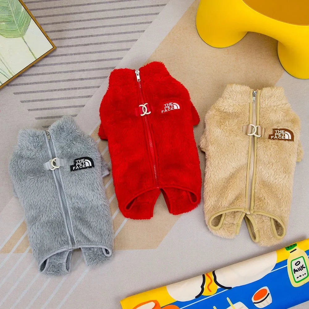 Winter Warm Pet Clothes Thick Warm Plush Dog Coat Jacket with Zipper for Small Dogs Cats Cozy Fleece Jumpsuit Chihuahua Costume