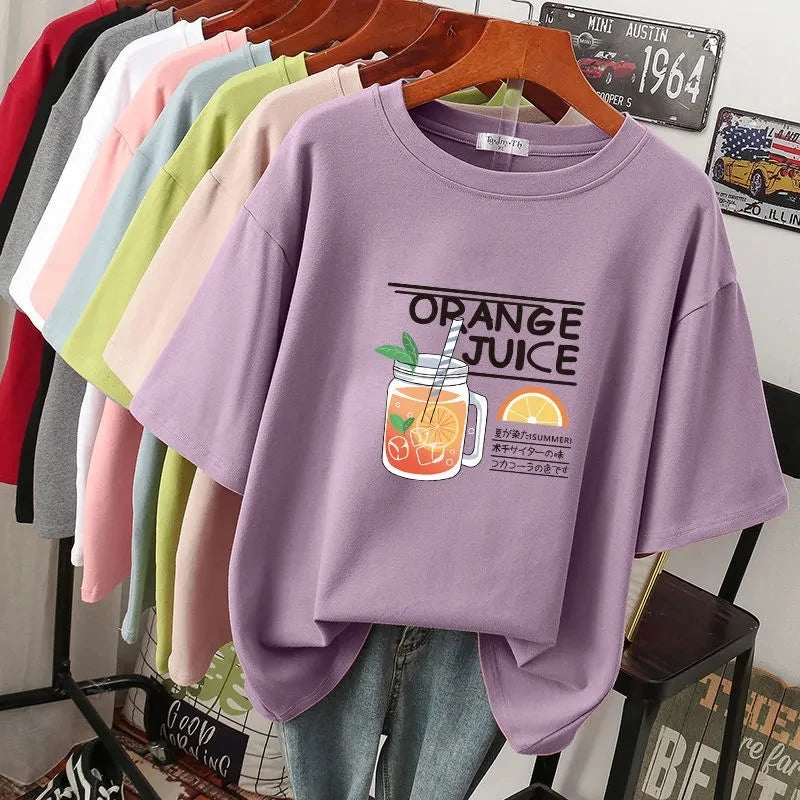 Plus Size 6XL 150KG Summer Cartoon Women's Cotton T-shirt Short Sleeve O Neck Lady Tops Big Large Size Tees Female Clothing