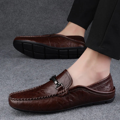 Men's breathable casual summer shoes with hollowed out men's driving shoes, high-quality men's business  genuine leather loafers