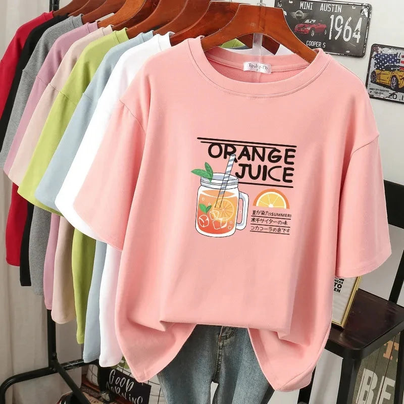 Plus Size 6XL 150KG Summer Cartoon Women's Cotton T-shirt Short Sleeve O Neck Lady Tops Big Large Size Tees Female Clothing