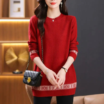 5XL Large Size Mid Length Knitted Sweater Women's Pullovers O-Neck Loose Knit Jumper Spring Autumn All-match Casual Sweaters