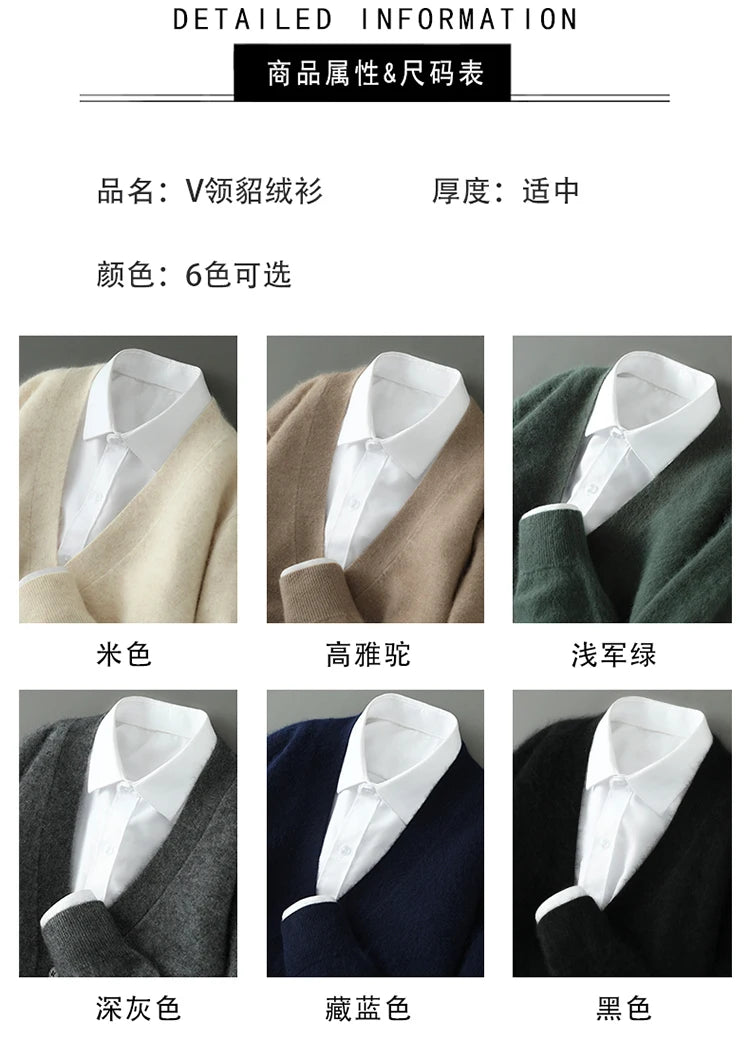 Women's Plus size Autumn Winter New Cardigan V-Neck Top 100% Mink Cashmere Knitted Sweater Casual Loose Large Long Sleeved Tops