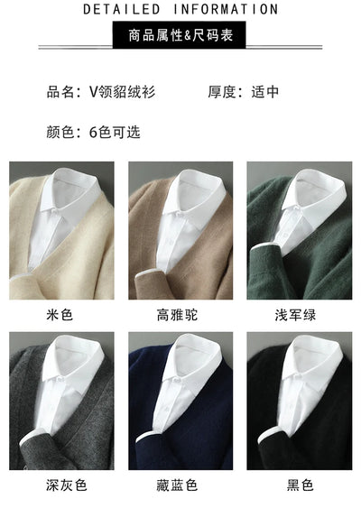 Women's Plus size Autumn Winter New Cardigan V-Neck Top 100% Mink Cashmere Knitted Sweater Casual Loose Large Long Sleeved Tops