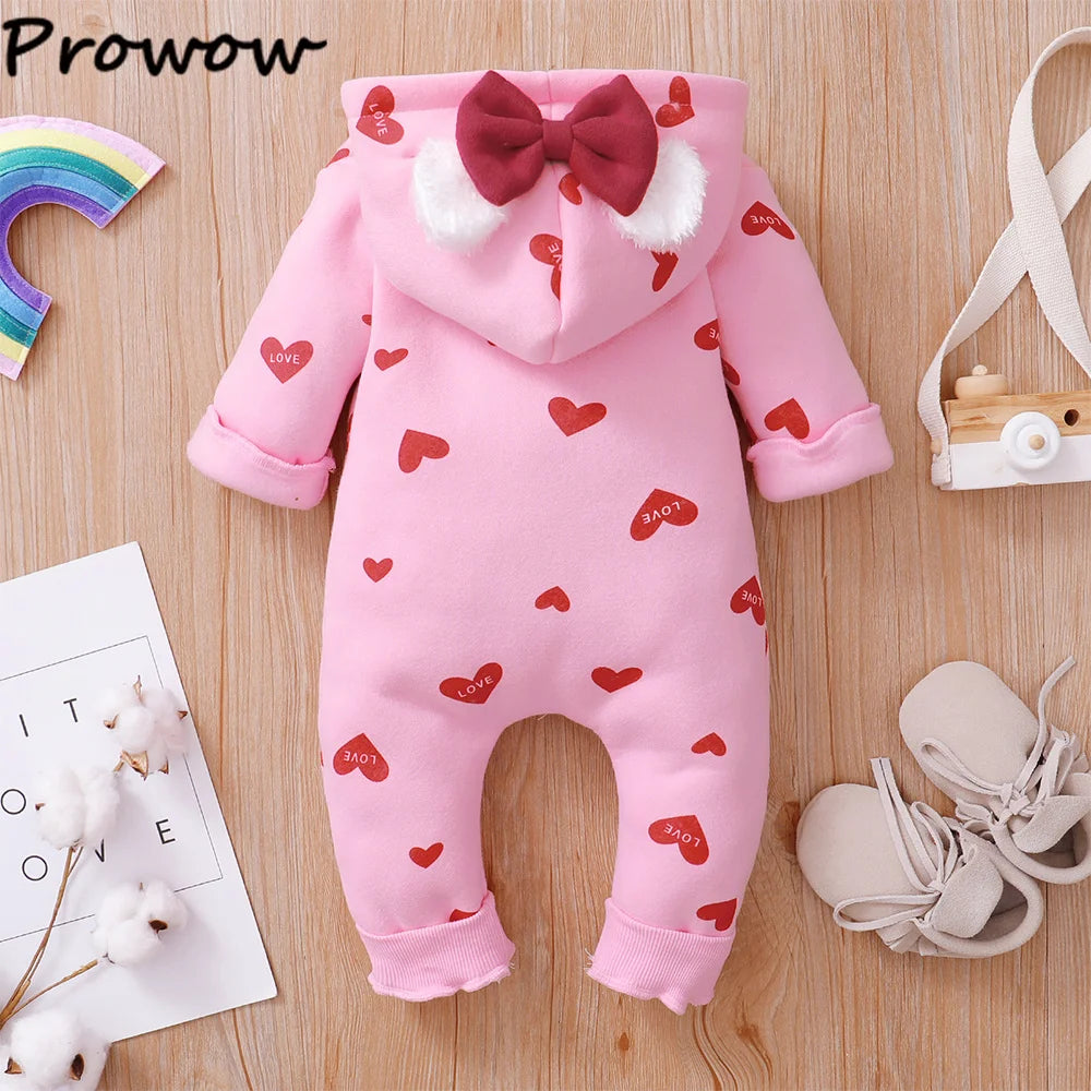 Prowow Cartoon Fox Baby Winter Clothes Romper Jumpsuit For Newborns Zipper Cute Ears Hooded Thicken Infant Overalls For Children