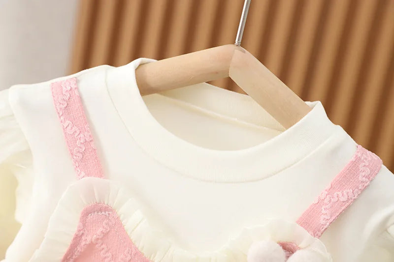 1 2 3 4 5 Years Baby Girls Princess Dress Spring Autumn Patchwork Fake Two Pieces Long Sleeve Dress For Girls Sweet Party Dress