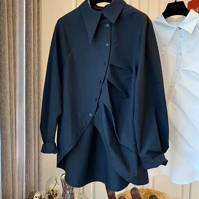 New Autumn Oversized Blouses for Women 2025 Blusas Mujer De Moda Fashion White Shirts Casual Korean All Match Pleated Y2k Tops