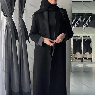 Black Women's Blazer 2025 Female Jacket 1 Piece Long Coat Single Breasted Shawl Lapel Luxury Muslim Abayas Office Lady Clothing