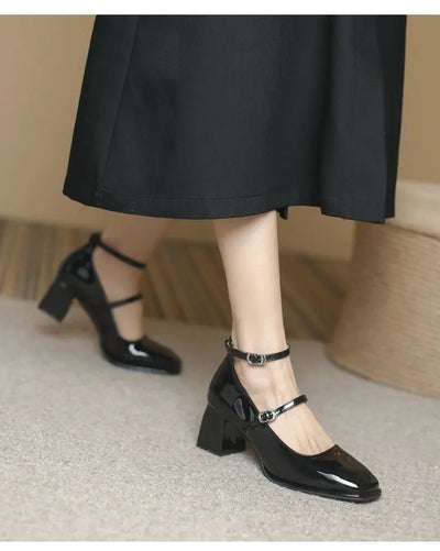 2025 New Women's Mary Janes Shoes High Quality Leather Shoes for Women Square Toe Shallow Buckle Strap Women's Shoes sandalias