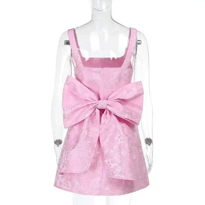 Townlike Jacquard Waist Wrap A-line Dress Women Spaghetti Strap 2025 Spring Summer Dress Bow Nightclub Sexy Party Dresses