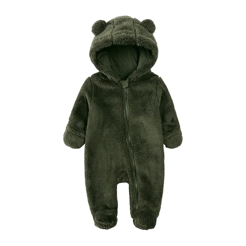 2025 Baby Winter Thick Romper Cotton Warm Long Sleeve Girl Jumpsuit Clothes 0-24M Newborn Boy Bear Fleece Hooded Pyjamas
