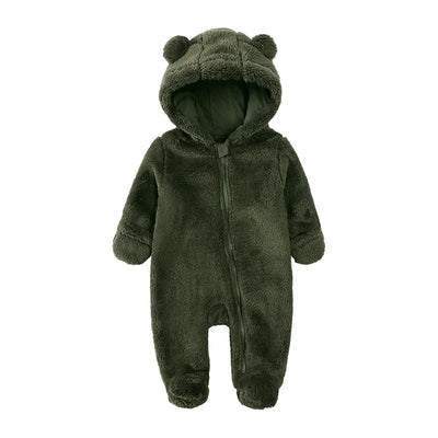 2025 Baby Winter Thick Romper Cotton Warm Long Sleeve Girl Jumpsuit Clothes 0-24M Newborn Boy Bear Fleece Hooded Pyjamas