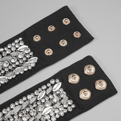 Black Rose Knitted Bandage Dress Women Summer Fashion Diamonds Halter Single Breasted A Line Mini Dress Celebrity Evening Party