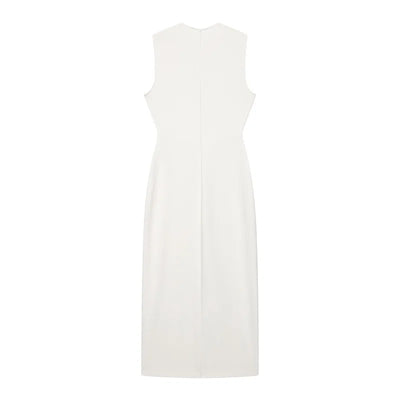 Women Long Dress Solid Color Summer Casual Slim Lady O-Neck Sleeveless Dresses Elegant Streetwear Female Button Up Belt Vestidos