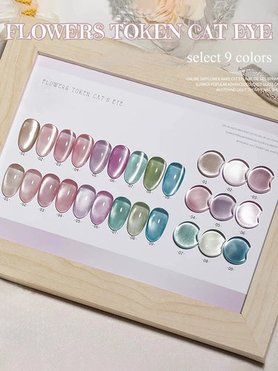 1-24pcs ZH Spring Summer Nails Red Champagne Gold Cat's Eye Gel Nail Polish Nail Art Versatile Popular Whitening Nail Supplies