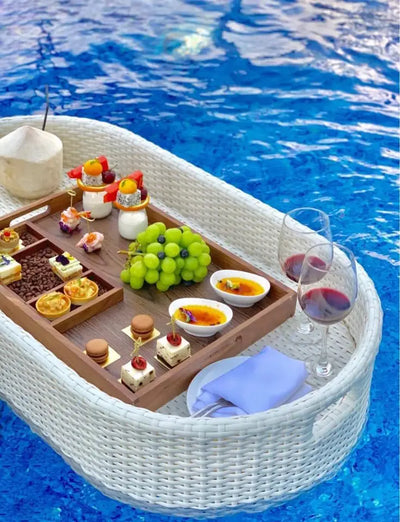 Net red floating tray round rattan woven heart-shaped basket Homestay Hotel Villa swimming pool dinner plate