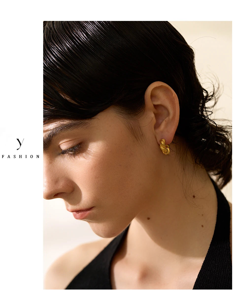 Yhpup 316L Stainless Steel Geometric Twisted Fashion Hoop Earrings for Women 18k Gold Plated Rust Proof Stylish Charm Jewelry