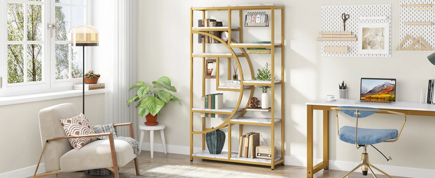 Bookshelf Industrial 5 Tier Etagere Bookcase, Freestanding Tall Bookshelves Display Shelf Storage Organizer