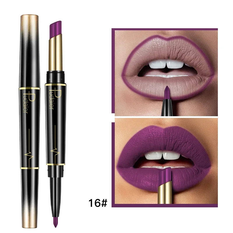 Matte Smooth Lipstick Sexy Soft Matte Red Purple Lipstick Crayon Carving Lip Contours Lip Liner Pencil Double Head Lipsticks