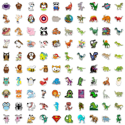 100/300PCS Mix Cute Cartoon Animals Graffiti Stickers DIY Phone Guitar Laptop Notebook Suitcase Cup Waterproof Sticker Kids Toy