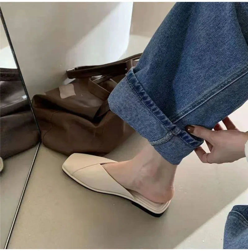 Women Mules Designer Square Toe 2025 Summer Ladies Fashion Slippers New Slides Female Outside Beach Shoes Big Size мюли женские