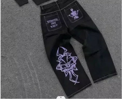 High Waisted Y2k Jeans Retro Blue Ripped Jeans for Women Line Sewn Gothic Punk Trumpet Jeans Casual Slim Streetwear Trousers