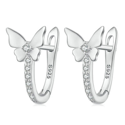 WOSTU Real 925 Sterling Silver Original Butterfly Hoop Earrings Oxidation For Women Wedding Party Daily Gift DIY Fine Jewelry