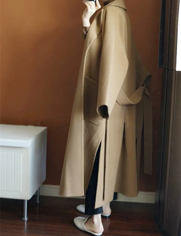 2024 Special Offer Side Slit 100% Pure Wool Women's Coat Long Double-Sided Woolen Coat Loose Comfortable Women's Clothing