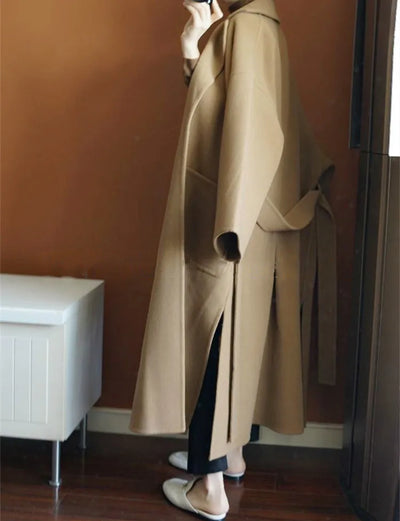 2024 Special Offer Side Slit 100% Pure Wool Women's Coat Long Double-Sided Woolen Coat Loose Comfortable Women's Clothing