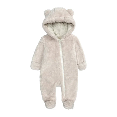 2025 Baby Winter Thick Romper Cotton Warm Long Sleeve Girl Jumpsuit Clothes 0-24M Newborn Boy Bear Fleece Hooded Pyjamas