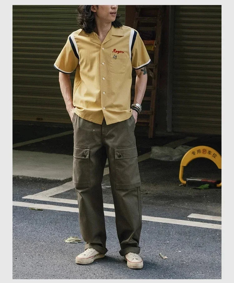 Non Stock Retro Bowling Shirt For Men Embroidery Rockabilly Hawaiian Beach Camp Shirt