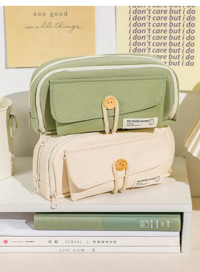 Cute And Convenient Canvas Pencil Case Large Opening Capacity for Student Supplies Cosmetics Travel Handbag 1pc