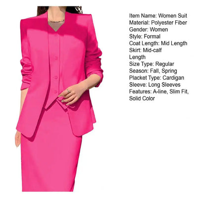 Women Suit Coat Skirt Set Elegant Office Lady Business Suit Coat Midi Skirt Set Women OL Commuting Lady High Waist Skirt Suit