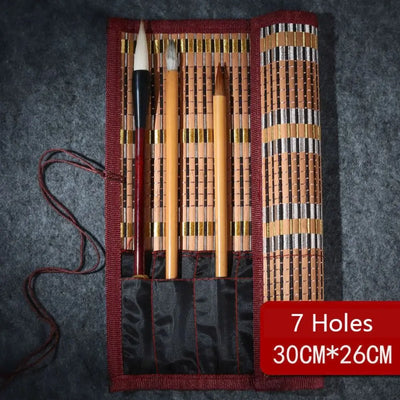 Bamboo Painting Brushes Holder High Quality Large Capacity Chinese Style Calligraphy Pen Curtain Pen Case Art Supplies