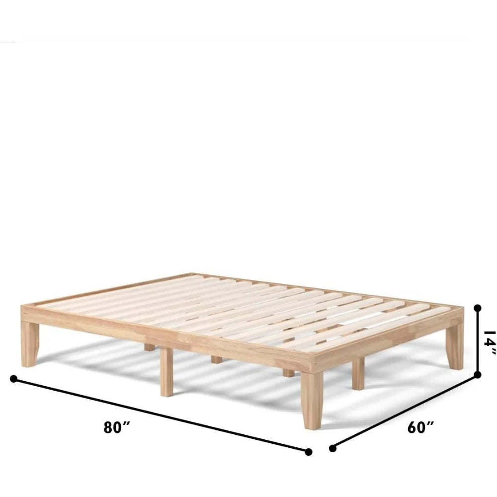 14 Inch Wood Platform Bed Frame,Minimalist Mattress Foundation with Solid Rubber Wood,Heavy Duty Slat Support, Without Headboard