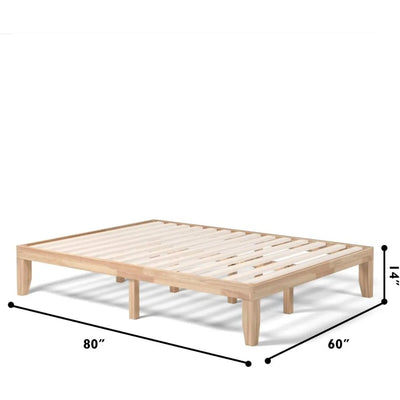 14 Inch Wood Platform Bed Frame,Minimalist Mattress Foundation with Solid Rubber Wood,Heavy Duty Slat Support, Without Headboard