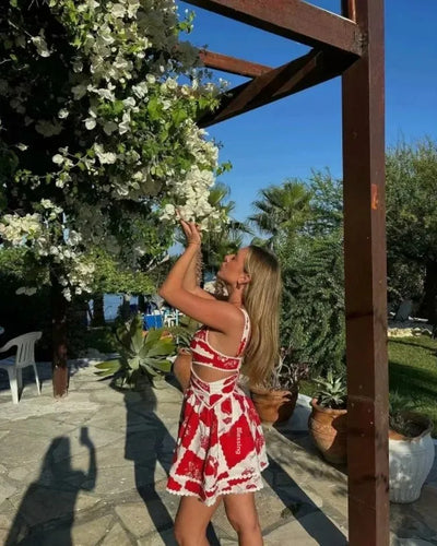 Mini Dress A- Line With Printed Tank Top Women's Fashion European And American Style Sleeveless Mini Dresses