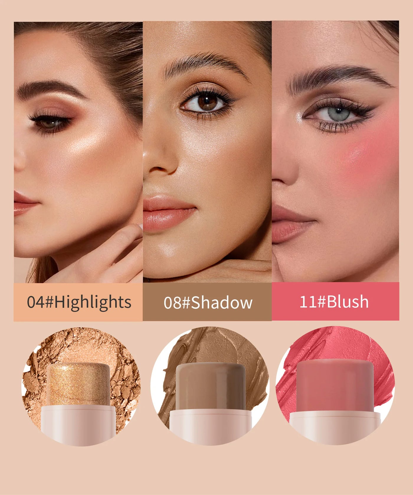 Makeup Face Brown Bronzer Contour Stick Contouring Bronzer Stick Highlighter Brightening Blusher Stick Rouge Cream Concealer Pen