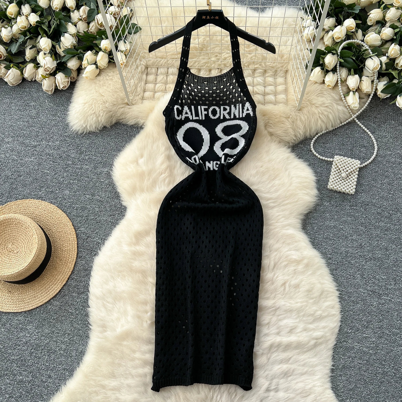 YuooMuoo Women Dress 2025 Summer Ins Hot Letter Print Halter Knitted Beach Dress Chic Fashion Sexy Wrap Hip Streetwear Vestidos