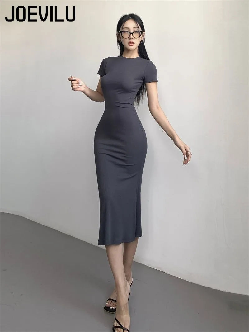 Women's Sexy Slim Fishtail Dresses Temperament Long Dress Short-sleeved Pure Desire To Show Figure Tight Beautiful Hip Skirt