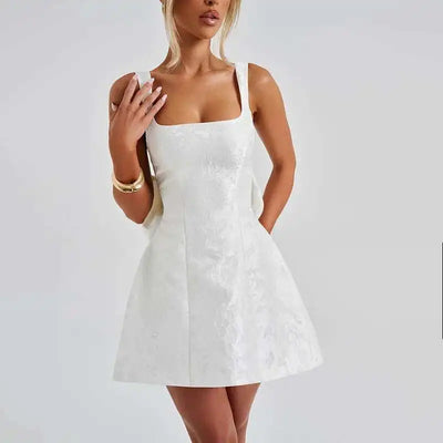 Townlike Jacquard Waist Wrap A-line Dress Women Spaghetti Strap 2025 Spring Summer Dress Bow Nightclub Sexy Party Dresses