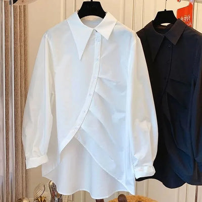 New Autumn Oversized Blouses for Women 2025 Blusas Mujer De Moda Fashion White Shirts Casual Korean All Match Pleated Y2k Tops