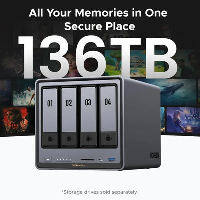 NASync DXP4800 Plus 4-Bay Desktop NAS, Intel Pentium Gold 8505 5-Core CPU, 8GB DDR5 RAM, 128G SSD, 1 * 10GbE, 1 * 2.5GbE,