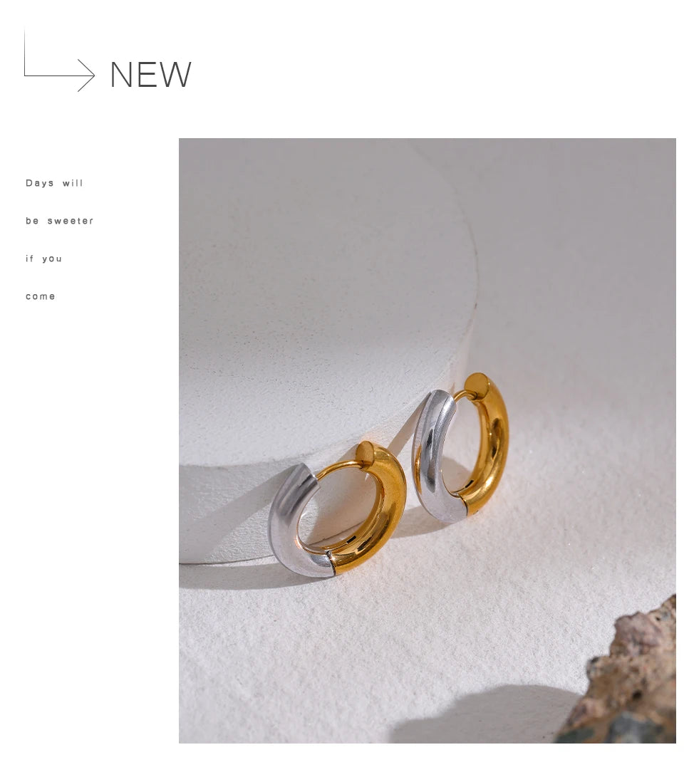 Yhpup  Chic Stainless Steel Geometric Round Hoop Earrings Women Gold Silver Color Charm Trendy Fashion Temperament Jewelry