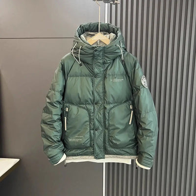 2025 Winter Thick Parkas Handsome Down Jacket Trendy High End Workwear PU Leather Top High Street Outdoor White Duck Down Coat
