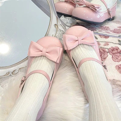 2025 Lolita Style Sweet Girls Princess Leather Shoes Elegant Bowknot Kids Ballet Shoes  Children Fashion Dresses Flat Shoes Soft